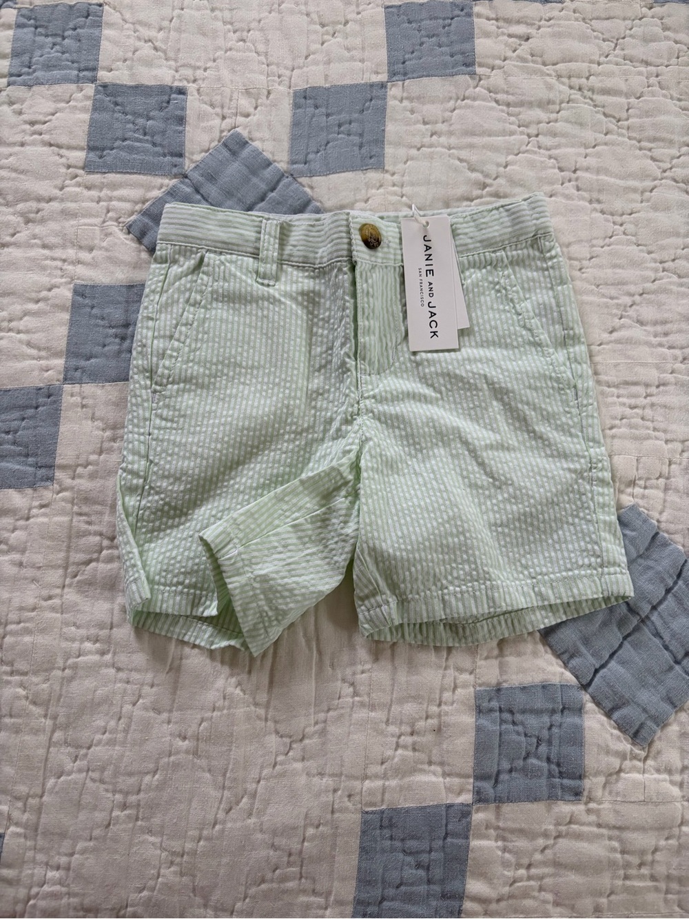 NWT Janie and Jack Light Green Seersucker Shorts